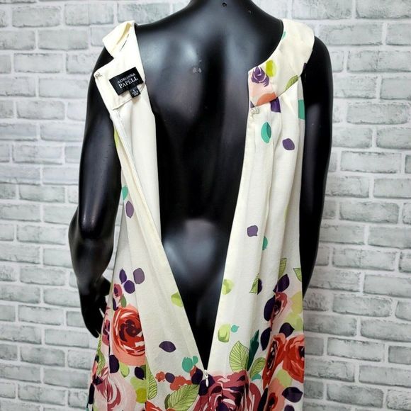 ADRIANNA PAPELL Womens 6 100% Silk Ivory Bubble Hem Casual‎ Summer Sun Dress - Picture 9 of 11